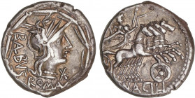 ROMAN COINS: ROMAN REPUBLIC
Denario. 125 a.C. ACILIA. Man. Acilius Balbus. Anv.: Cabeza de Roma a derecha, detrás BALBVS ROMA. Todo dentro de corona....