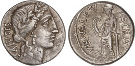 ROMAN COINS: ROMAN REPUBLIC
Denario. 55 a.C. ACILIA. Man. Acilius Glabrio. Anv.: SALVTIS de abajo a arriba. Rev.: Leyenda circular y vertical. 3,87 g...