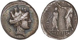 ROMAN COINS: ROMAN REPUBLIC
Denario. 61 a.C. AEMILIA. M. Aemilius Lepidus. Anv.: Cabeza con corona mural de Alejandría a derecha. Rev.: Lépido en pie...