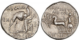 ROMAN COINS: ROMAN REPUBLIC
Denario. 58 a.C. AEMILIA. M. Aemilius Scaurus y Pub Plautius Hypsaeus. Anv.: MS CAVR, a los lados EX-SC. En exergo: AED.C...