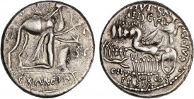 ROMAN COINS: ROMAN REPUBLIC
Denario. 58 a.C. AEMILIA. M. Aemilius Scaurus y Pub Plautius Hypsaeus. Rev.: P. HVPSAE / AED. CVR, en el campo CAPTV. En ...