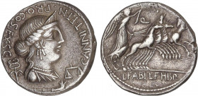 ROMAN COINS: ROMAN REPUBLIC
Denario. 82-81 a.C. ANNIA. C. Annius y Lucius Fabius. HISPANIA. Anv.: Busto diademado entre caduceo y balanzas, debajo ca...