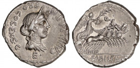 ROMAN COINS: ROMAN REPUBLIC
Denario. 82-81 a.C. ANNIA. C. Annius y Lucius Fabius. HISPANIA. Anv.: Busto diademado, debajo letra E. 3,56 grs. (Hojita ...