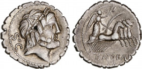 ROMAN COINS: ROMAN REPUBLIC
Denario. 83-82 a.C. ANTONIA. Q. Antonius Balbus. Anv.: Cabeza laureada de Júpiter a derecha, detrás SC. 3,91 grs. Cal-142...
