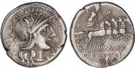 ROMAN COINS: ROMAN REPUBLIC
Denario. 140 a.C. AUFIDIA. Marcus Aufidius Rusticus. Anv.: Cabeza de Roma entre XVI y RVS. Rev.: Júpiter en cuadriga a de...