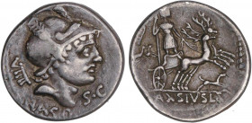 ROMAN COINS: ROMAN REPUBLIC
Denario. 71 a.C. AXIA. Lucius Axius L. f. Naso. Anv.: Cabeza de Marte a derecha entre VIIII y SC. Rev.: Diana en biga tir...