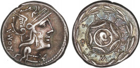 ROMAN COINS: ROMAN REPUBLIC
Denario. 127 a.C. CAECILIA. M. Caecilius Metellus Q. f. Anv.: Cabeza de Roma a derecha, estrella en la parte inferior tra...