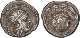 ROMAN COINS: ROMAN REPUBLIC
Denario. 127 a.C. CAECILIA. M. Caecilius Metellus Q. f. Anv.: Cabeza de Roma a derecha, estrella en la parte inferior tra...