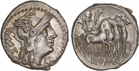 ROMAN COINS: ROMAN REPUBLIC
Denario. 130 a.C. CAECILIA. Q. Caecilus Metellus. Anv.: Cabeza de Roma a derecha entre Q. ME (nexadas) TE (nexadas). Rev....
