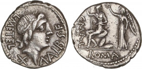 ROMAN COINS: ROMAN REPUBLIC
Denario. 96 a.C. CAECILIA. L. Caecilius Metellus. Anv.: Cabeza laureada de Apolo a derecha, entre L.METEL y A.ALB.S.F.; d...