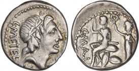 ROMAN COINS: ROMAN REPUBLIC
Denario. 96 a.C. CAECILIA. L. Caecilius Metellus. Anv.: Cabeza laureada de Apolo a derecha, entre L.METEL y A.ALB.S.F, de...