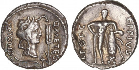 ROMAN COINS: ROMAN REPUBLIC
Denario. 47-46 a.C. CAECILIA. Q. Caecilius Metellus Pius Scipio y M. Eppius. AFRICA. Anv.: Cabeza pequeña de África a der...