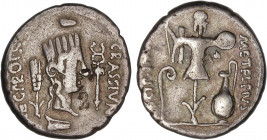 ROMAN COINS: ROMAN REPUBLIC
Denario. 47-46 a.C. CAECILIA. Q. Caecilius Metellus Pius Scipio y P. Licinius Crassus Junianus. AFRICA. Anv.: Cabeza feme...