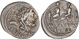 ROMAN COINS: ROMAN REPUBLIC
Denario. 100 a.C. CALPURNIA. L. Calpurnius Piso y Q. Servilius Caepius. Anv.: Cabeza laureada de Saturno a derecha, detrá...