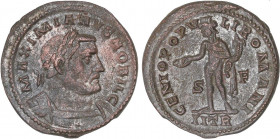 ROMAN COINS: ROMAN EMPIRE
Follis. Acuñada el 302-303 d.C. GALERIO MAXIMIANO. TREVERI. Rev.: GENIO POPVLI ROMANI. En campo S-F. 11,48 grs. AE. Restos ...