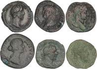 ROMAN COINS: ROMAN EMPIRE
Lote 6 monedas. ALEJANDRO SEVERO, ANTONINO PÍO, CLAUDIO, FAUSTINA HIJA, MARCO AURELIO, TREBONIANO GALO. AE. As(5) y Seterci...