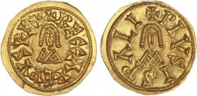 VISIGOTHIC COINS
Triente. RECAREDO I (586-601 d.C.). ISPALI (Baética). Anv.: ¶RECCARE¶VS RE¶. Rev.: ¶PIVS ISPALI. 1,49 grs. AU. Restos de brillo orig...