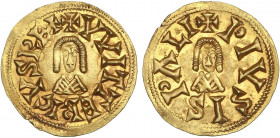 VISIGOTHIC COINS
Triente. VITERICO (603-610 d.C.). ISPALI (Baética). Anv.: ¶VVITTERICVS RE¶. Rev.: ¶PIVS ISPALI. 1,51 grs. AU. Restos de brillo origi...