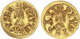 VISIGOTHIC COINS
Triente. VITERICO (603-610 d.C.). ISPALI (Baética). Anv.: ¶VVITTIRICVS RE¶. Rev.: ¶PIVS ISPALI. 1,50 grs. AU. Restos de brillo origi...