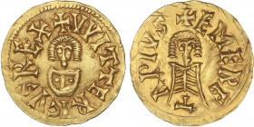 VISIGOTHIC COINS
Triente. VITERICO (603-610 d.C.). EMERITA (Lusitania). Anv.: ¶VVITTERICVS REX. Rev.: ¶EMERETA PIVS. 1,50 grs. AU. MUY ESCASA. Miles-...