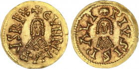 VISIGOTHIC COINS
Triente. GUNDEMARO (610-612 d.C.). ISPALI (Baética). Anv.: ¶CVNDEMARVS REX. Rev.: ¶PIVS ISPALI. 1,52 grs. AU. Pequeño trazo central ...