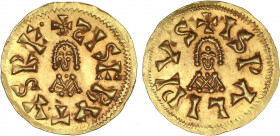 VISIGOTHIC COINS
Triente. SISEBUTO (612-621 d.C.). ISPALI (Baética). Anv.: ¶ISEBVTVS RE¶. Rev.: ¶ISPALI PIVS. 1,43 grs. AU. Brillo original. Miles-18...