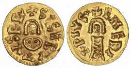 VISIGOTHIC COINS
Triente. SISEBUTO (612-621 d.C.). EMERITA (Lusitania). Anv.: ¶SISEBVTVS REx. Rev.: ¶EMERITA PIVS¶. 1,57 grs. AU. Restos de brillo or...