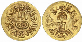 VISIGOTHIC COINS
Triente. SISEBUTO (612-621 d.C.). EMERITA (Lusitania). Anv.: ¶ :SESIBVTVS REX : Rev.: ¶ :EMERET¶PIVS : 1,50 grs. AU. VCC-258.21. EBC...