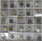 AL-ANDALUS COINS: CALIFHATE
Conjunto 25 monedas Dirham. AL-HAQEM II. MEDINA AZAHARA. AR. 354H (5) tipo V-452; Miles-246 c-t; 355H (5) tipo V-454; Mil...