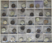 AL-ANDALUS COINS: CALIFHATE
Serie 30 monedas Dirham. AL-HAQEM II. MEDINA AZAHARA. AR. 351H tipo V-449; Miles-243 l-z, aa-cc; 352H (4) tipo V-450; Mil...