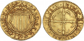 SPANISH MONARCHY: PHILIP V
Escudo de Oro. 1702. CAGLIARI. 3,20 grs. (Leves rayitas). RARA. MIR-93/2; Vti-49. EBC-.