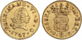 SPANISH MONARCHY: FERDINAND VI
1/2 Escudo. 1747. MADRID. J.B. 1,79 grs. (Rayitas de limpieza). AC-548. (EBC+).