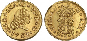 SPANISH MONARCHY: FERDINAND VI
1/2 Escudo. 1753. SEVILLA. P.J. 1,76 grs. AC-576; Cal-266. EBC-/EBC.