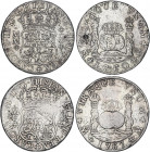 SPANISH MONARCHY: CHARLES III
Lote 2 monedas 8 Reales. 1760 y 1767. MÉXICO. M.M. y M.F. 26,66 y 26,53 grs. Las dos Columnario. (La de 1760 oxidacione...