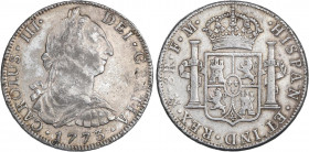 SPANISH MONARCHY: CHARLES III
8 Reales. 1773. MÉXICO. F.M. 26,8 grs. (Pequeños golpecitos). AC-1107; Cal-918. MBC.