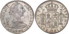 SPANISH MONARCHY: CHARLES III
8 Reales. 1778. MÉXICO. F.F. 26,92 grs. (Dos resellos en anverso. Leves golpecitos y rayitas). Brillo original. Ex-Pont...