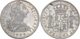 SPANISH MONARCHY: CHARLES III
8 Reales. 1779. MÉXICO. F.F. 26,76 grs. Restos de brillo original. AC-1118; Cal-929. EBC.