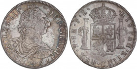 SPANISH MONARCHY: CHARLES III
8 Reales. 1779. POTOSI. P.R. 26,74 grs. Pátina irregular en anverso. AC-1776. MBC+.