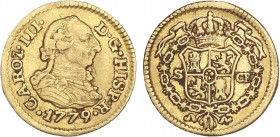 SPANISH MONARCHY: CHARLES III
1/2 Escudo. 1779. SEVILLA. C.F. 1,74 grs. (Golpecito en gráfila de anverso a las 11h.). AC-1310. MBC.