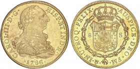 SPANISH MONARCHY: CHARLES III
8 Escudos. 1786. MÉXICO. F.M. 26,97 grs. (Leve rayita en anverso). Pleno brillo original. BELLA. AC-2021; XC-785. EBC+/...