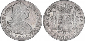 SPANISH MONARCHY: CHARLES IV
8 Reales. 1794. LIMA. I.J. 26,61 grs. AC-910. MBC.