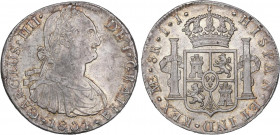 SPANISH MONARCHY: CHARLES IV
8 Reales. 1801. LIMA. I.J. 26,6 grs. (Cordoncillo irregular). Pátina dorada irregular con brillo original. AC-919; Cal-6...