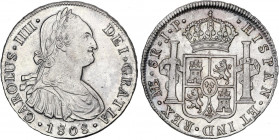 SPANISH MONARCHY: CHARLES IV
8 Reales. 1808. LIMA. J.P. 27,36 grs. (Leves oxidaciones limpiadas). AC-928. EBC.