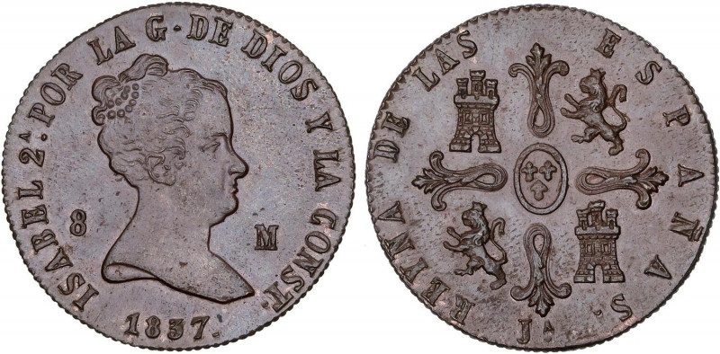 SPANISH MONARCHY: ELISABETH II
8 Maravedís. 1837. JUBIA. 10,24 grs. AC-104. EBC...