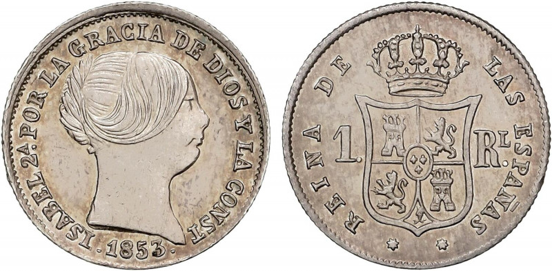 SPANISH MONARCHY: ELISABETH II
1 Real. 1853. SEVILLA. 1,25 grs. Suave pátina y ...