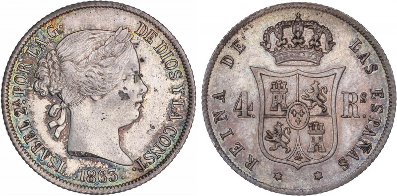 SPANISH MONARCHY: ELISABETH II
4 Reales. 1863. MADRID. 5,17 grs. (Leves hojitas...