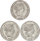 SPANISH MONARCHY: ELISABETH II
Lote 3 monedas 1 Escudo. 1866, 1867 y 1868 (*18-68). MADRID. A EXAMINAR. AC-564, 565, 567. MBC a MBC+.