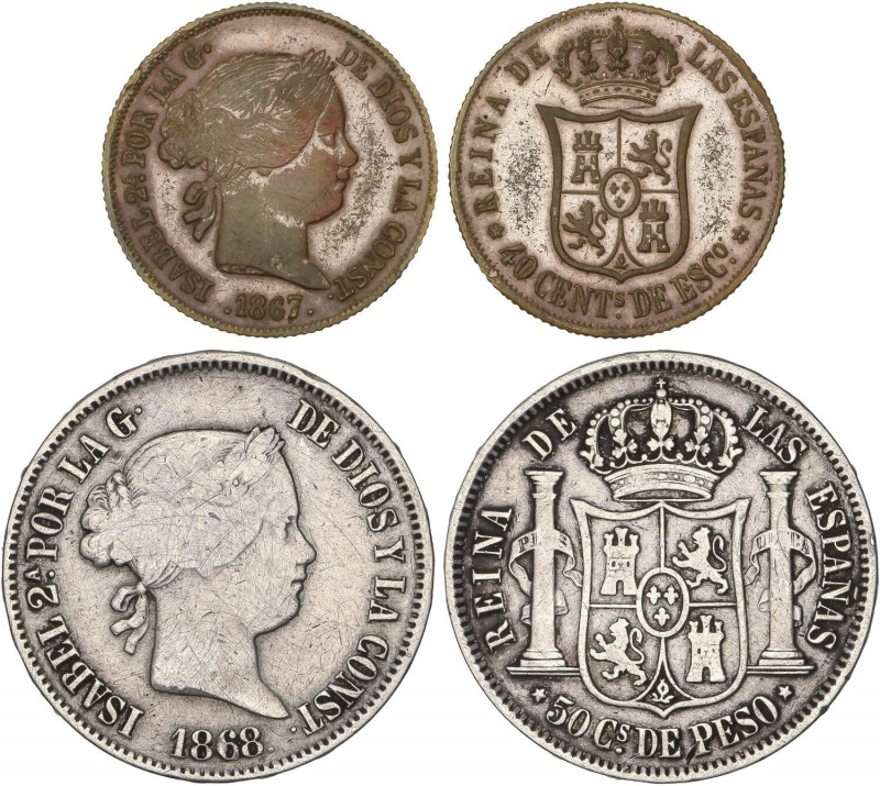 SPANISH MONARCHY: ELISABETH II
Lote 2 monedas 40 Céntimos de Escudo y 50 Centav...