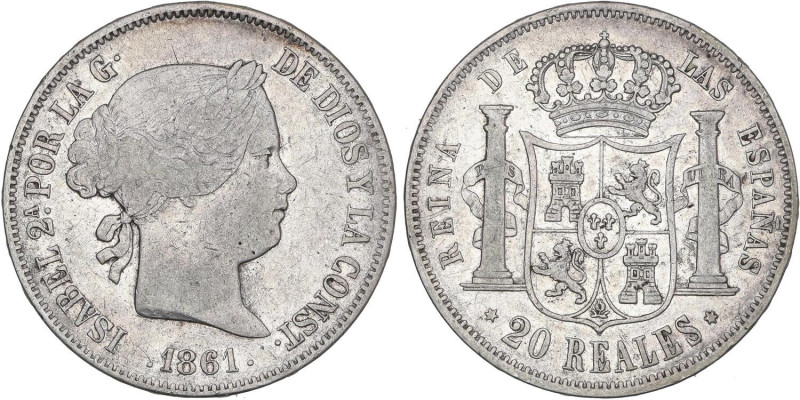 SPANISH MONARCHY: ELISABETH II
20 Reales. 1861. MADRID. 25,68 grs. AC-169. MBC-...