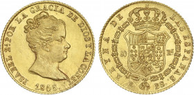 SPANISH MONARCHY: ELISABETH II
80 Reales. 1845. BARCELONA. P.S. 6,75 grs. Brillo original. (Leves marquitas). BONITA PIEZA. AC-713. SC.